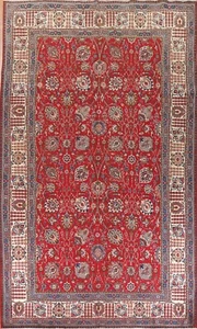 Red/ Ivory Semi-Antique Tebriz Handmade 10'x16' Area Rug Floral Oriental Carpet - Picture 1 of 12