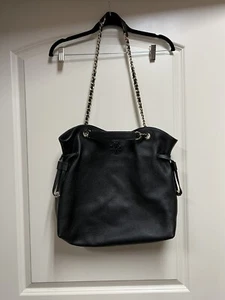 Tory Burch Marion Slouchy Tote Leather Bag Chain/ Woven Leather Strap Black - Picture 1 of 8