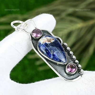 Wedding Gift For Her 925 Sterling Silver Natural Sodalite Gemstone Pendant - Image 1 of 3
