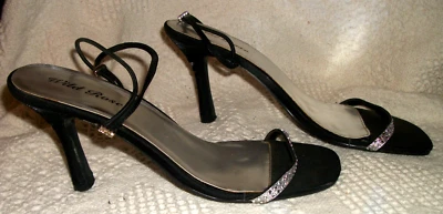 Size 11 Wild Rose black & silver stretchy ankle strap 3.5" heel sandal shoes - Image 1 of 4