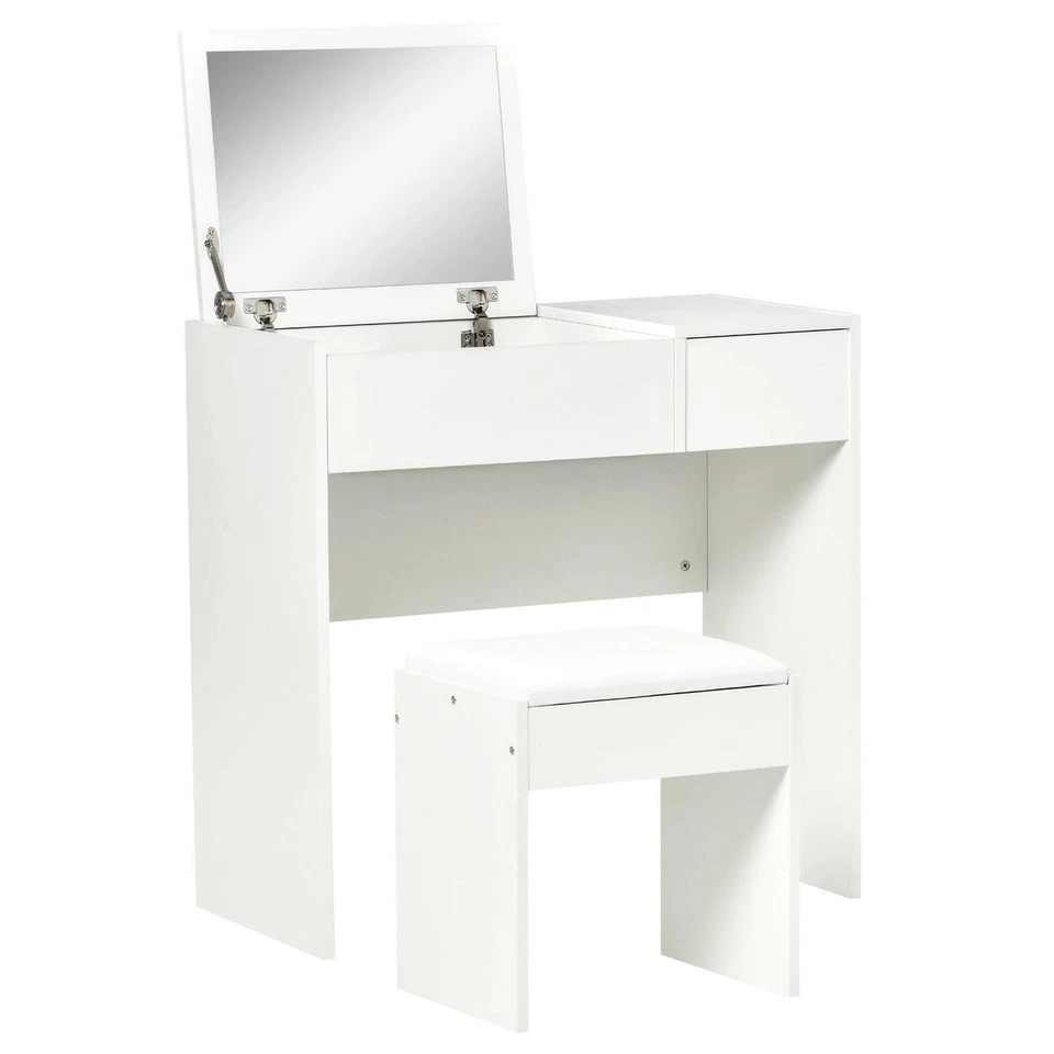 Homcom Dressing Table Set With Flip-up Mirror Padded Stool Sliding Drawer White