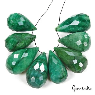Briolette de cuentas perforadas con corte de pera esmeralda verde natural de 520 quilates/8 piezas para joyería Foto 1 de 4