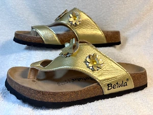 Betula by Birkenstock 260 Sandal Women 9 Gold Birkoflor Flower Slip On Thong - Picture 1 of 10