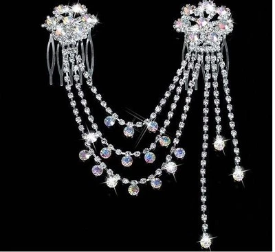 Wedding Bridal Crystal Hair Pins Comb Headband Head Chain Silver Flower Gift - Image 1 of 4
