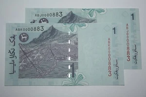 (PL) RM 1 ABJ & ABK 0000883 UNC 2 PCS 4 ZERO FANCY LOW NUMBER PAPER NOTE - Picture 1 of 1