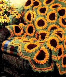 Sunflower Design crochet pattern copy Blanket Rug Throw 8 ply - Picture 1 of 1