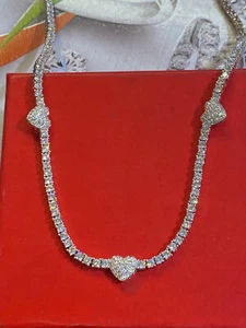 Collar de plata esterlina corazón circonita cúbica tenis cadena 16 pulgadas - Imagen 1 de 4