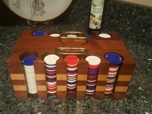  Poker Chips Vintage Tragetasche aus Holz mit Fach für Geld usw. und Chips. - Bild 1 von 11