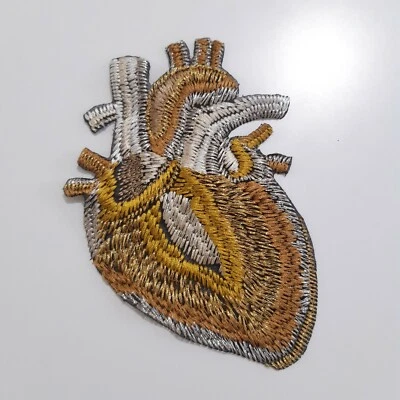 Golden Anatomical Heart Handmade Embroidered Patch - Image 1 of 4