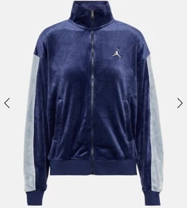 Air Jordan Flight Velour Track Jacket Donna S Blu Mezzanotte Grigio DV1396-410 M - Foto 1 di 10