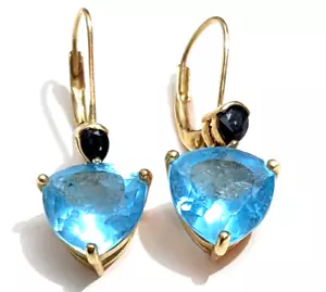 Beautiful 14K Gold Blue Topaz & Emerald Earrings 3.9 Gram MASSIVE SELECTION LOOK - Picture 1 of 9