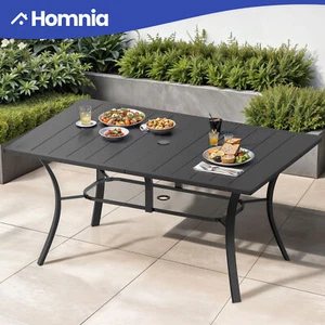 59" Patio Outdoor Dining Table Metal Frame Heavy Duty with Umbrella Hole Black - Picture 1 of 11