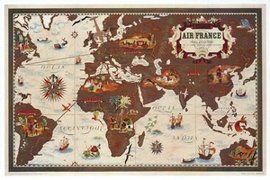 Air France Map of the World, Europe, Africa, Asia etc., Plane -- Modern Postcard - Picture 1 of 2