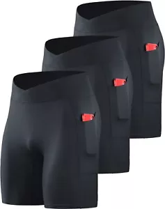 Men's 3 Pack Nylon Running Workout Compression Shorts with Pocket6115 Black/B... - Picture 1 of 6