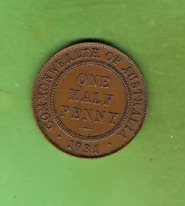 #C37. NICE GRADE 1931 AUSTRALIAN BRONZE HALFPENNY COIN - Picture 1 of 2