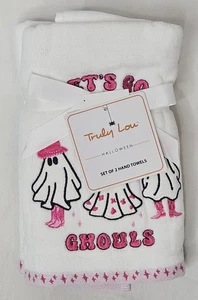 Truly Lou Pink Cowboy Disco Ball "Let's Go Ghouls" Ghost Set of  2 Hand Towels - Picture 1 of 3