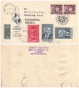 Prague Youth Philatelists Festival Letter Czechoslovakia to Finland FDC 1947 - Picture 1 of 3