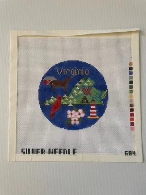 Aguja plateada de lona Virginia State Needlepoint 4,25" UVA Cardinal bonito regalo Foto 1 de 4