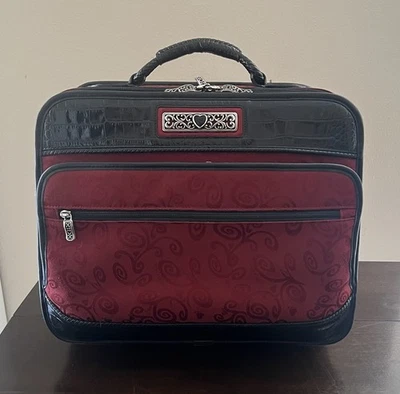 Brighton Red And Black  Floral Weekender Computer Rolling Carry On Bag Vintage - Image 1 of 4