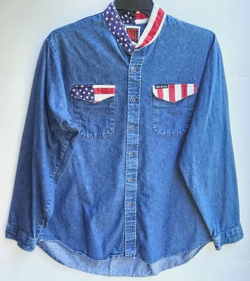 Camisa Mo Betta Para Hombres 17x36 Azul Denim Bandera Western Americana EE. UU. Rodeo Manga Larga Foto 1 de 4
