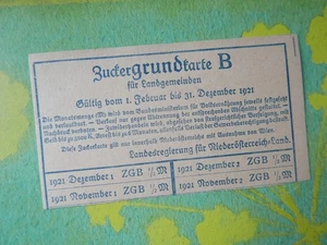 LEBENSMITTELKARTE: ZUCKERGRUNDKARTE-B, JAHR 1921, ÖSTERREICH / NIEDERÖSTERREICH! - Bild 1 von 6