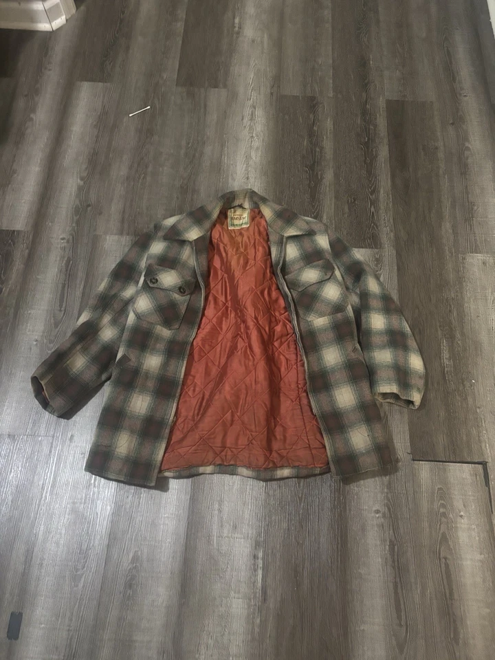 CHAQUETA DE LANA VINTAGE Verde Marrón A CUADROS MERRILLS MAC JAC AÑOS 50 Algunas Rasgaduras Foto 1 de 4