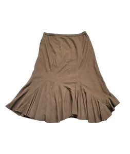 Y2K Corduroy Asymmetrical Ruched Flare Maxi Skirt Sz L Brown Boho Forest Fairy - Picture 1 of 5