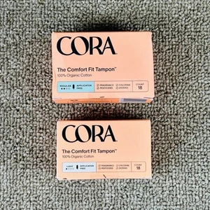 Cora Comfort Fit Organic Cotton Tampons Regular And Light Super 18 Ct Each - Picture 1 of 10