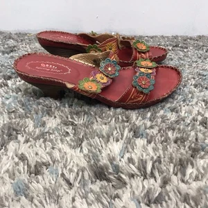 Spring Step Sandals Womens 7.5 38 Lartiste 3D Flowers Slip On Eccentric Unique - Picture 1 of 10