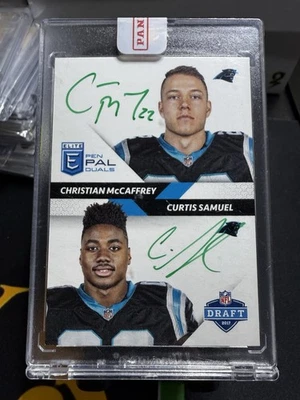 Christian McCaffrey Curtis Samuel 2017 DONRUSS ELITE PEN PALS AUTO GREEN INK SSP - Image 1 of 3