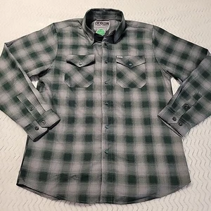 Camicia Dixxon Flanella The Bixby 1 Uomo M Grigio Verde Plaid Manica Lunga Snap Perla - Foto 1 di 7