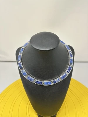 Sterling Silver Monet Sodalite Gemstone Choker Necklace Elegant Chic 90g 17 Inch - Image 1 of 4