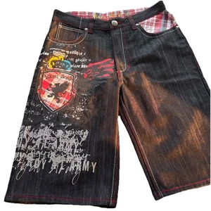 Pantalones Cortos Denim Vintage Ejército Real 36 Y2K 14” Entrepierna Plateado Rojo Gótico Patinador Hip Hop - Imagen 1 de 23