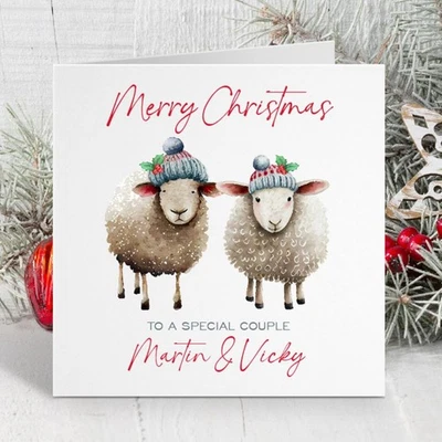 Personalised Sheep Christmas Card For Him her Families Friends Special Couple - Image 1 of 3