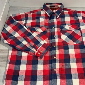 VTG Fieldmaster Flannel Shirt Sz XL Red White Blue Plaid 100% Cotton Made In USA - Picture 1 of 12