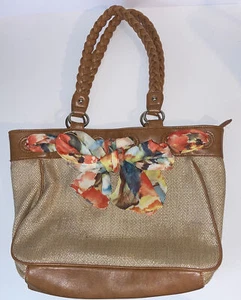 Stylish Handbag. Purse. Braided Straps. Floral Scarf Accent. Spring. Summer. - Picture 1 of 8