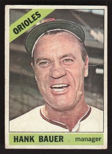 1966 TOPPS HANK BAUER 229 GOOD MGR BASEBALL BALTIMORE ORIOLES