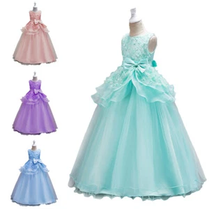 Flower Girls Maxi Dress Bridesmaid Wedding Pageant Prom Princess Lace Dance Gown - Picture 1 of 24