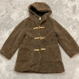 Zara Kids Hooded Teddy Bear Sherpa Coat Toggle Closure Size 11-12 Brown - Picture 1 of 10