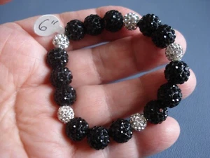 Pulsera de cuentas de bola de fuego negra y plateada de 6" elástica mágica fácil de encender sin cierre de 10 mm - Imagen 1 de 4