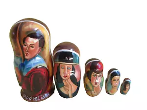 Modigliani Kunstwerke Gemälde verschachtelte Puppe/handgemacht/4,5" groß/Holz/Russland/NEU! - Bild 1 von 3