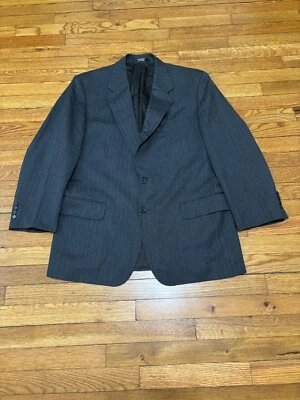 Tom James Mens Blazer Jacket Size 42R Gray Striped 2 Button Wool Sport Coat - Image 1 of 4