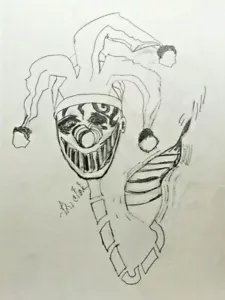 "Dibujo bufón original firmado sin enmarcar, 9"" x 12"" "PEQUEÑAS OBRAS: GRAN TALENTO" - Imagen 1 de 6