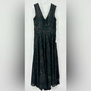 Mac Duggal | Nuevo con etiquetas 14 Vestido Negro Bordado Manga Gorra Línea A 12413 Baile de graduación Boda - Imagen 1 de 10