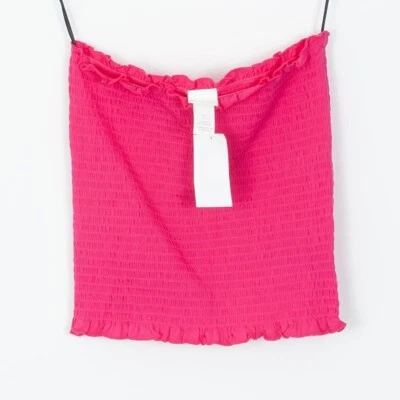 H&M Womens Smocked Stretch Ruffle Hem Sleeveless Tube Top Size S Pink Summer NWT - Image 1 of 4