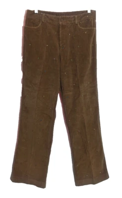 Antiga Calça RAFAELLA Marrom Bolinhas Veludo Perna Reta Tamanho 10 J2 Outono Indie - Imagem 1 de 4