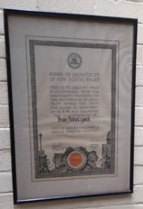 Vintage 1966 Board of Architects of NSW Certificate Named with Seal Framed Rare - Foto 1 di 7