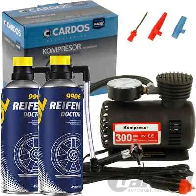 2x JUEGO DE TENSIONES PARA NEUMÁTICOS SELLADOR + MINI COMPRESOR DE AIRE UNIVERSAL 20bar 12V AUTO - Imagen 1 de 4