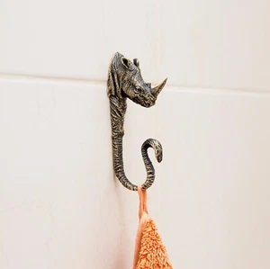 Wall hook with a rhino head,Wall hooks unique,Rhino hook,Brass hook,Towel hook. - Picture 1 of 11