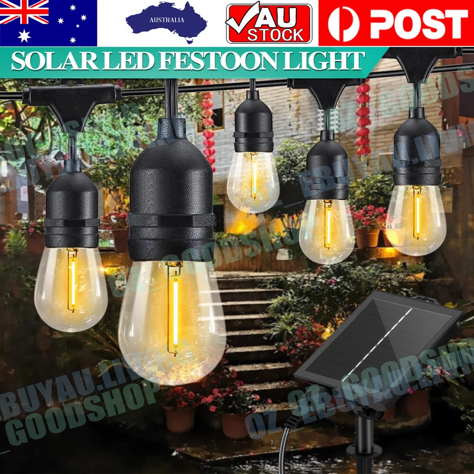 15M 30M Solar Power LED String Lights Bulb Festoon Wedding Party Waterproof OZ - image 1 of 4